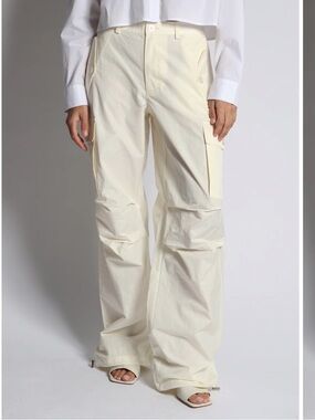Oval Square Cargo Work Pants Cream Nylon Cotton Utility Wide Leg M